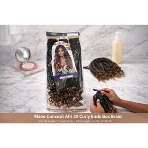 Mane Concept Afri 3X Curly Ends Box Braid 14” Pre-Braided Crochet Hair T1B/30